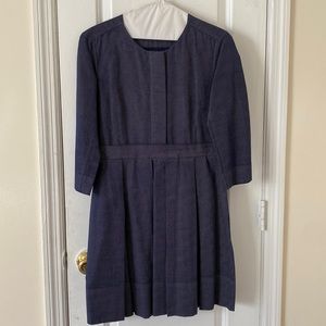 GAP Navy & Silver Polka Dot + Pleated + 3/4 Sleeve Mini Dress - Size 4